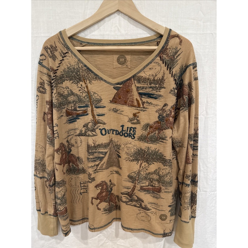 Double D Ranch XL Tee Shirt Embroidered Life Outdoors Top Western Horse Canoe
